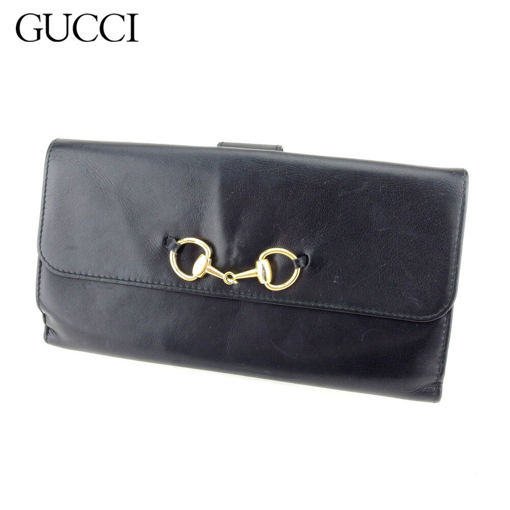 Gucci Double Leather Hooks Wallet Long Black Horsebit - Picture 2 of 6